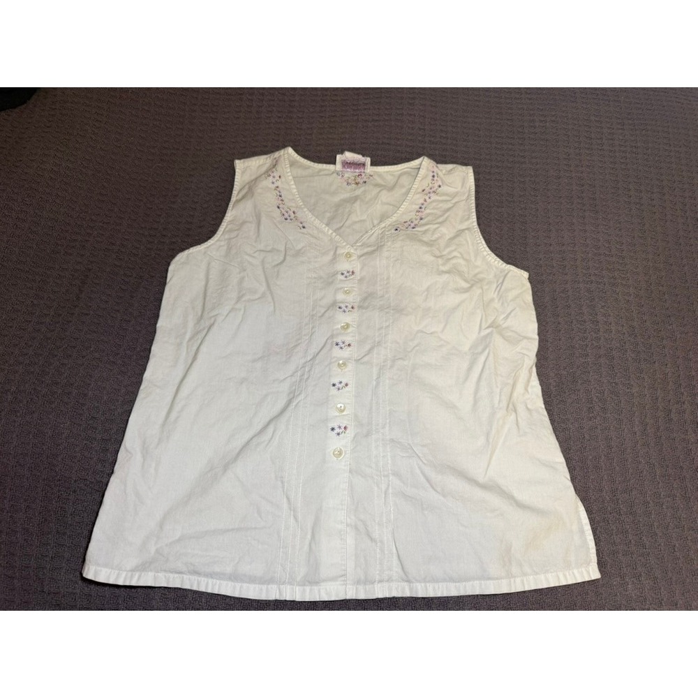 April Cornell Sleeveless Embroidered Button Front Blouse